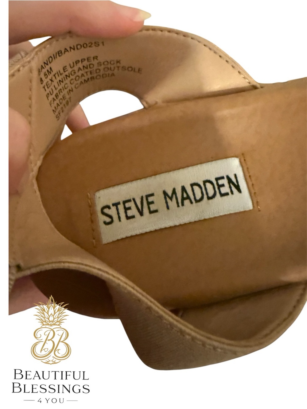 Steve Madden platform Sandals Women 8.5 Beige Elastic Strap Cork Wedge Comfort - Picture 6 of 11